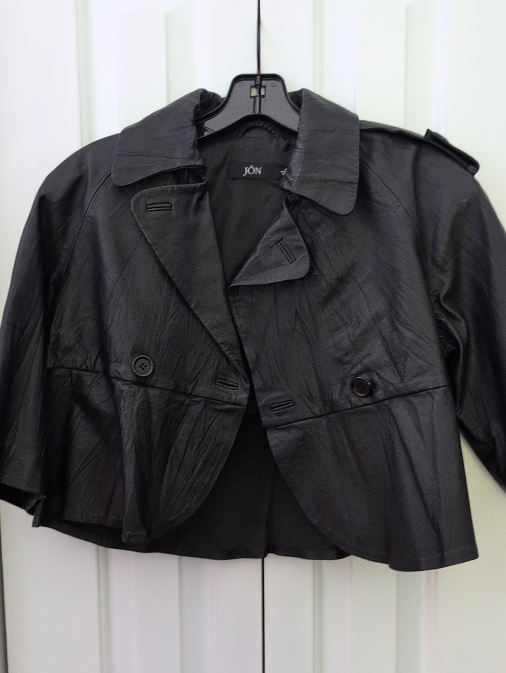 Women's Black Cropped Faux  Leather Jacket